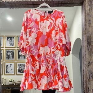 Aakaa Red and Pink Floral Mini Dress